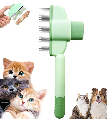 Glvomazty Fellblitz Bürste Katze, 2026 Neu Katzenbürste, Flohkamm für Katzen und Hund, Katzenkamm Unterfellbürste katze Entfilzt Knoten & Entfernt Flöhe Sanft, Grün