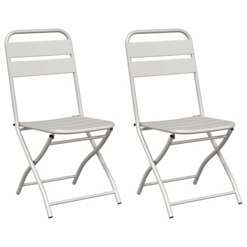 vidaXL Klappgartenstühle 2 Stück Beige 42x52x82 cm Pulverbeschichteter Stahl