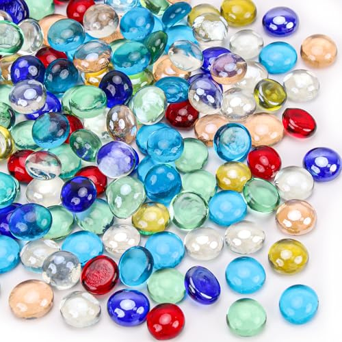 Yatinkim 430 Gramm Glasnuggets Muggelsteine 170 Stück Glassteine Deko Muggelsteine Bunt Kinder Mosaiksteine Glasnuggets Glassteine Glas Steine für Vasenfüller Aquarium DIY Landschaftsbau