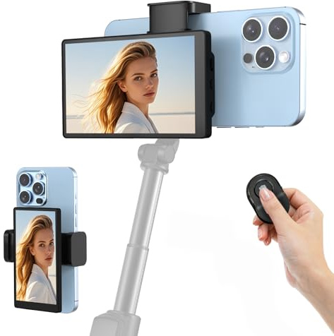 APEKX Magnetischer Bildschirm 5 Zoll für iPhone/Android – Bildschirm-Synchronisation mit geringer Latenz, Ständer für Live-Streaming, Vlog & TikTok/Instagram/Youtube (schwarz)
