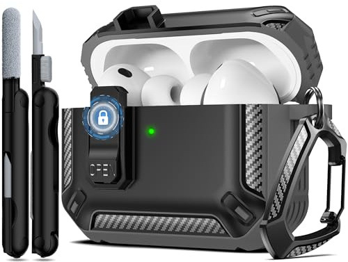 RFUNGUANGO AirPods Pro 3 Hülle Hartschale Reinigungsset, Grau | Schockfeste Hartschale für AirPods Pro 3 Modell 2025 mit sichtbarer Front-LED und praktischem Reinigungsset