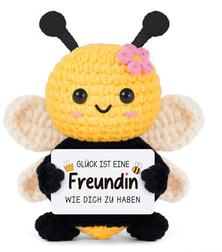 Gleevara Beste Freundin Geschenke - Handgehäkelte Bienenfigur | Gleevara Geschenk für Beste Freundin zum Geburtstag Weihnachten Valentinstag, Glücksbringer, Pocket Hug