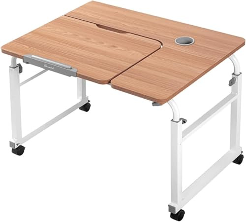 DFAEEKIYO Beistelltisch, höhenverstellbar, mobiler Schreibtisch über dem Bett, mit Rollen, Teakfarben, perfekt für Krankenhäuser, B (links, 80 cm)