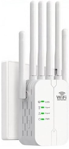 Répéteur WiFi 1200Mbps Puissant - Amplificateur de Signal 6 Antennes, Coupure 1000 m², 2 Ports LAN, 3 Modes (Repeteur/Routeur/AP) - WiFi Extender pour Maison & Bureau