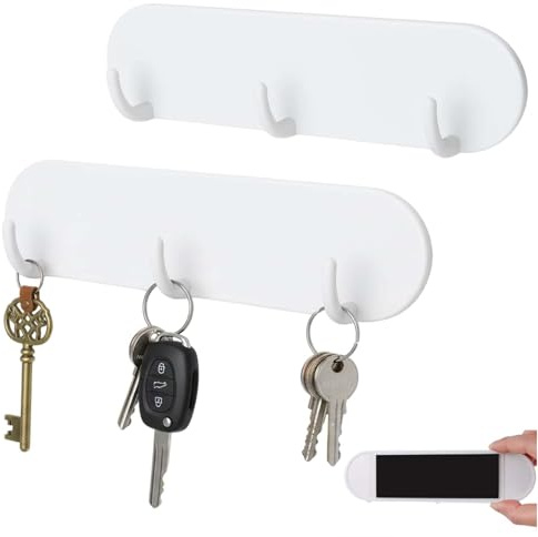 YyiFcg Schlüsselbrett Magnetisch 2 Stück, Schlüsselaufhänger Weiß ohne Bohren, Key Holder mit Magnet & 3 Haken, Magnethaken Weiß für Kühlschrank, Büro & Zuhause