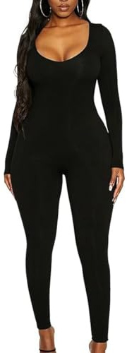 Women One Piece Jumpsuits Yoga Long Sleeve Scoop Neck Stretchy Playsuit Slim Fit Full Going Out Romper Casual Overall Workout Outfit Seamless Unitard Bodysuit Ladies Fitness Sportwear Gym Daily Wear
