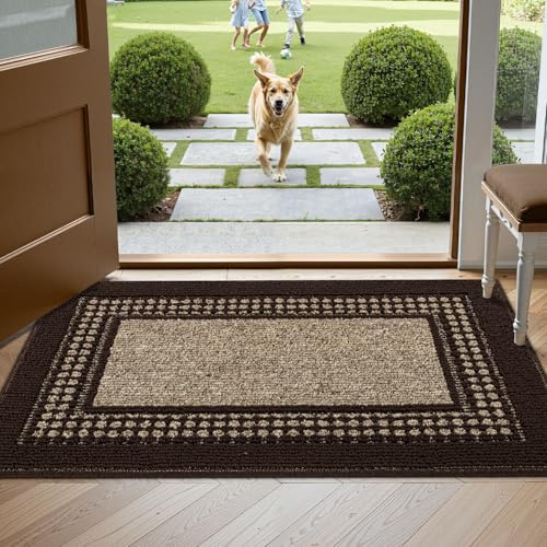 Biscpro Doormat,50x80cm Indoor Back&Front Door Mat,Non Slip Rubber Backing Absorbent Front Door Entrance Mat,Dirt Trapper Entryway Doormat,Low-Profile Machine Washable Floor Door Mat(Brown)