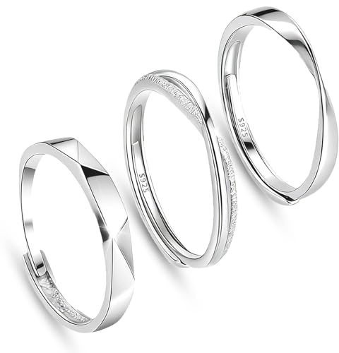 KNUIUYY 3 Stück Damenring Silber 925, Verstellbare Stapelbare Ringe für Frauen, Klassischer Silberring, für Hochzeit/Geburtstag/Valentinstag