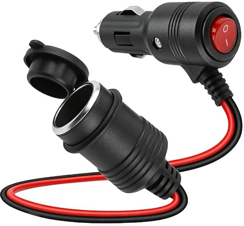 Vaniika Zigarettenanzünder mit Schalter, 12V-24V Adapter Kabel 1m mit 15A Sicherung, Zigarettenanzünder Verteiler Adapter für Auto Motorrad LKW Wohnmobil