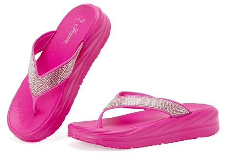 CLEIKS Infradito Donna Decorazione Strass Morbide Elastiche Estate Sandali Piscina Relax Moda Passeggio (Fucsia,36EU,WEI250508-0)