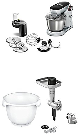 Bosch Optimum MUM9D33S11 Küchenmaschine (1300 Watt, edelstahl-Rührschüssel, 3D Rührsystem, 7 Schaltstufen) platinum silber + MUZ9BS1 Zubehör für Küchenmaschinen
