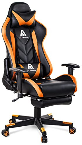 AA Products Gaming Chair High Back Ergonomic Computer Racing Chair Adjustable Office Chair with Footrest, Lumbar Support Swivel Chair - Orange