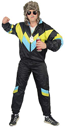 Foxxeo 80er Jahre Kostüm für Erwachsene Premium 80s Trainingsanzug Assianzug Assi - Herren Größe S-XXXXL - Fasching Karneval Anzug, Farbe schwarz gelb babyblau, Größe: XXXL