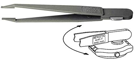 Bergeon 6460-P Kunststoff-Batterie-Pinzette mit Batterieklappenöffner für Uhren, silber, Modern