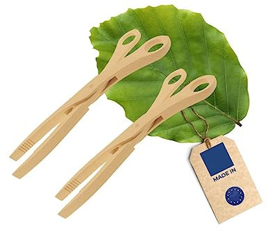 HOFMEISTER® Holz-Zange - Holzschere - 2 Stck., 28 cm, aus Buche, für Gurken, Antipasti & Salat, fester Griff dank Rillen-Fräsung, Sauerkraut-Zange, Grillzange