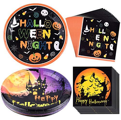 KUUQA Halloween Party Supplies Included 48 Pcs 9 Inch Paper Plates 48 Pcs Luncheon Napkins for Halloween Party Decorations