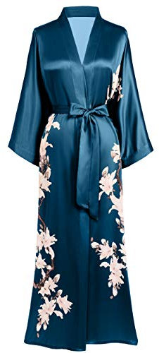 BABEYOND Kimono Robe de Nuit Longue Femme - Robe de Chambre Floral 53/135cm (Vert Foncé)