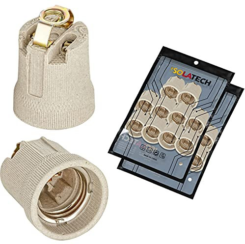 ISOLATECH 20Stk E27 Keramik Fassung mit Befestigungsbügel und M10x1 Innengewinde LED Energiesparlampen (max.250V/4A) Leuchtmittel für Home Decke Badezimmer Küche Kühlschrank einbauen hitzebeständig