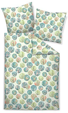 Janine Design Mako-Satin Bettwäsche-Garnitur Milano 45025 Farbe irisgrün türkis 06 Größe 155X220 + 80x80 cm mit Reißverschluss, Öko-Tex Zertifiziert