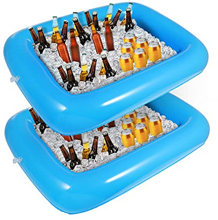 HEMOTON 2pcs Aufblasbare Buffet serviert & Salat Bar Eimer Kühler Aufblasbare Bier Trinken Tablett, Trinken Halter BBQ Picknick Pool, mit Ablaßschraube(blau)