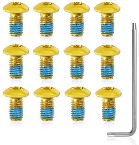 SPEEDWOX 12 Pcs Bicycle Rotor Screws, Disc Brake Rotor Bolts M5x10mm, MTB Rotor Bolts Gold with T25 Star Wrench for Road Bike Mountain Bike