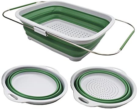 SAMMART 3-teiliges Küchenset – erweiterbares und zusammenklappbares Geschirrabtropfgestell und faltbares Sieb – tragbare/platzsparende Kunststoffwanne (Basket 8L + Colander 2.6L + Bowl 2.6L)