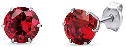 Orovi Ohrschmuck für Damen runde Ohrstecker mit Edelstein/Geburtsstein roter kreierter Rubin in Weißgold klassische Ohrstecker aus 14 Karat (585) Gold