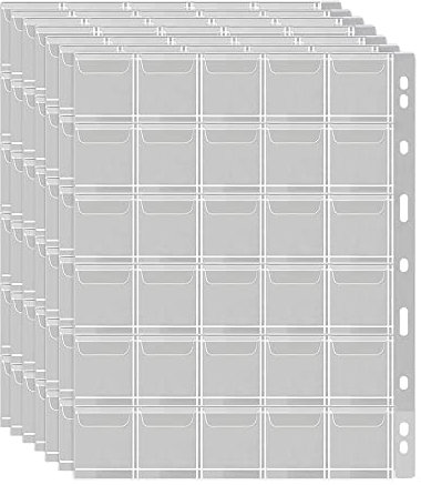 JINXIAN 14 Blatt Münzseiten Mit Standard-9-Loch Münzhalter,Münztaschenseite mit 420 Taschen Münzaufbewahrung Münzsammlung Währungsschutz Münzsammeltaschen(30 Taschen/Blatt)