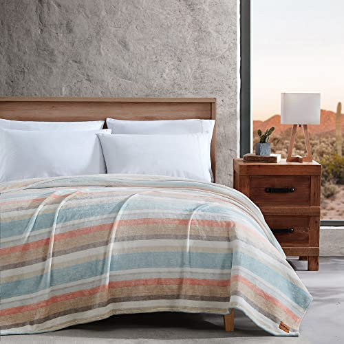 Wrangler - Queen-Size-Decke, ultraweiche Plüsch-Fleecedecke (Glen Canyon Stripe Blue, Queen)