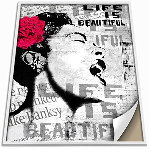 Boikal Collection Banksy Wandbild ohne Rahmen Bild Vintage Zeitung Stil Poster - Life is Beautiful - 1-teilig, 50 x 70 cm B2,