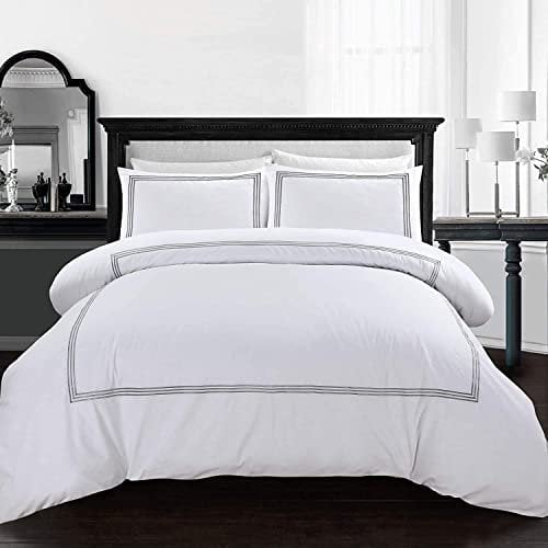 AR Ware King Size Duvet Cover Set - Soft Luxury Bratta Stitch Microfiber Embroidered Duvet Sets with 2 Pillowcases - Non Iron Bedding Hotel Quality Quilt Cover (White)