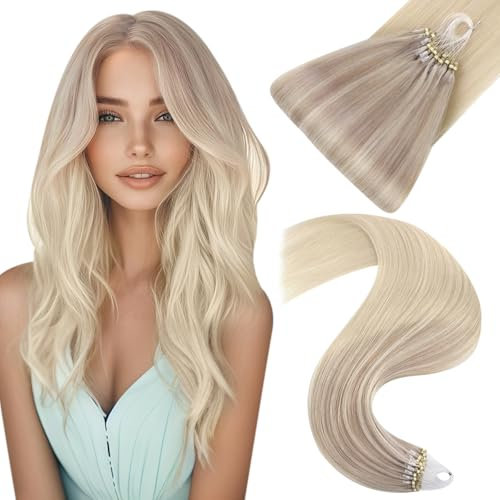 Easyouth Microring Extensions Echthaar Microring Loop Extensions 20 Zoll 50g Farbe Aschblond Mischen Sie Mittelblond und Platinblond Remy Microring Extensions Echthaar