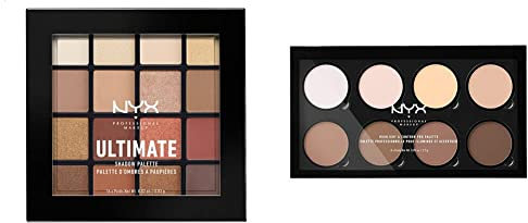 NYX Professional Makeup Highlight & Contour Pro Palette & Ultimate Shadow Palette, Lidschattenpalette, 16 Farbtöne, Schimmernd und Metallisch, Individuelles Finish, Vegane Formel, Warm Neutrals