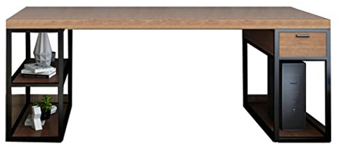 DAKLEY Mesa de Ordenador Doble de Madera Maciza, Estudio en Casa con Cajones de Oficina Escritorio Largo (Color : Light Walnut, Size : 160 * 70 * 75CM)