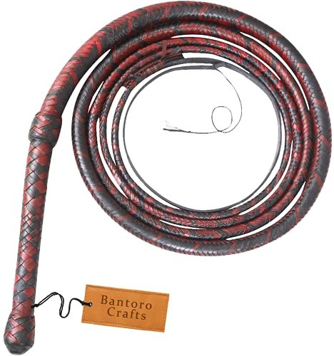 Indiana Jones Nero e Rosso Pelle Frusta Intrecciato in 16 Trecce Professionale Frusta del Toro Pelle di Canguro Frusta Forte Che schiocca (14 Piedi (4,2 Metri))