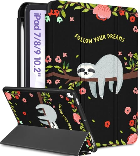 Uppuppy Schutzhülle für iPad der 9., 8. und 7. Generation mit 10,2 Zoll A2602 A2270 A2197, niedliche Folien-Smart-Hülle mit Stifthalter, Tiere, ästhetisches Design, Kawaii, für Mädchen, Frauen