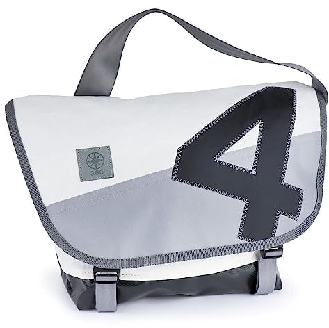 360° Taschenagentur Tanker Hellgrau Damen Laptoptasche Kuriertasche Dokumententasche Segeltuch Handtasche 29cm x 38cm x 19cm (HxBxL) 21 Liter Light Grey / White