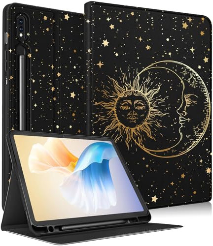 Uppuppy Funda para Samsung Galaxy Tab S8 Plus/S7 Plus/S7 FE de 12.4 Pulgadas para Mujeres y niñas, Funda de diseño Negro para Samsung Tablet S8 Plus 2022/S7 Plus 2021/S7 FE 5G