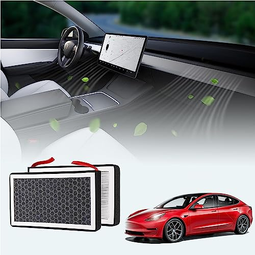 TOPABYTE Filtro Aria Abitacolo 2 Pezzi per Tesla Model 3/Y Accessori 2016-2023 2024 Highland Sostituzione HEPA con Aarbone Attivo
