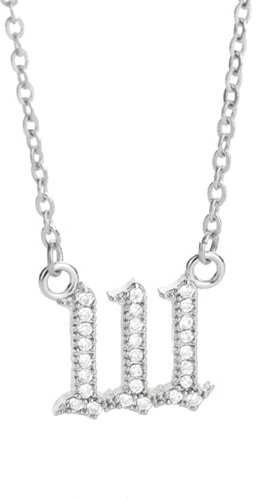 PAURO Damen Edelstahl Nummer Charme Anhänger Halskette Cubic Zirkonia Collarbone Kette Silber 111