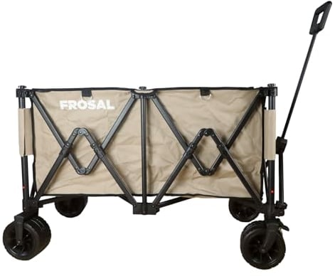 FROSAL Faltbarer Bollerwagen Anton XXL groß beige Platzwunder Strandwagen Kinder Handwagen Klappbollerwagen