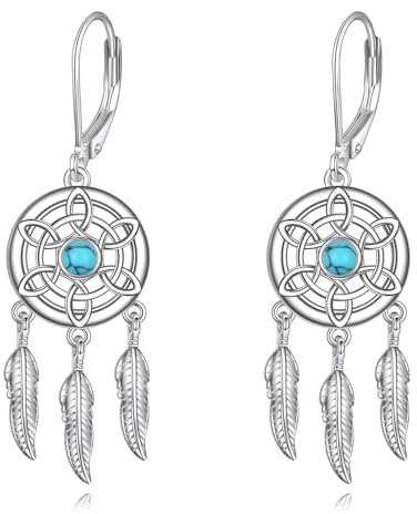 VONALA Traumfänger-Ohrringe, 925er-Sterlingsilber, Türkis, Traumfänger, Leverback, baumelnde Ohrringe, Schmuck, Geschenk für Frauen, Teenager, Mädchen