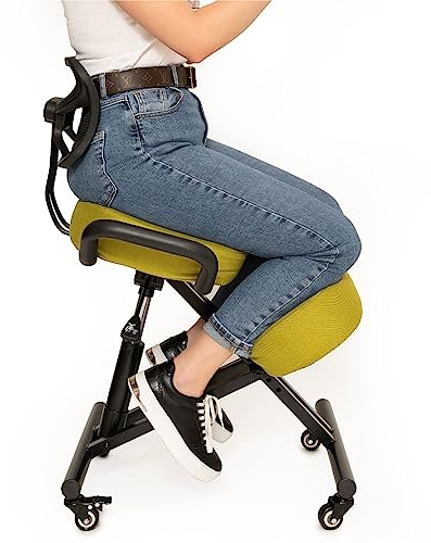 BLACK POINT Ergonomischer aus Öko-Leder Kniestuhl O'KNEEL für Zuhause und Büro (Enthalten ist EIN grüner Leinenbezug) Bürostuhl ergonomisch