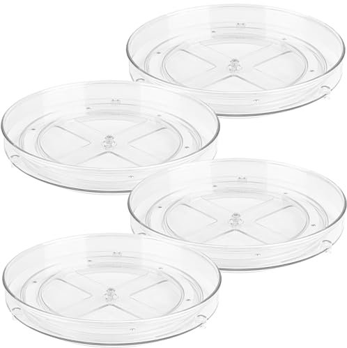 Clear Lazy Susan Turntable Organizer – 4-Pack, 9-Inch Acrylic Rotating Storage for Cabinet, Pantry, Fridge, Bathroom, and Vanity Countertops