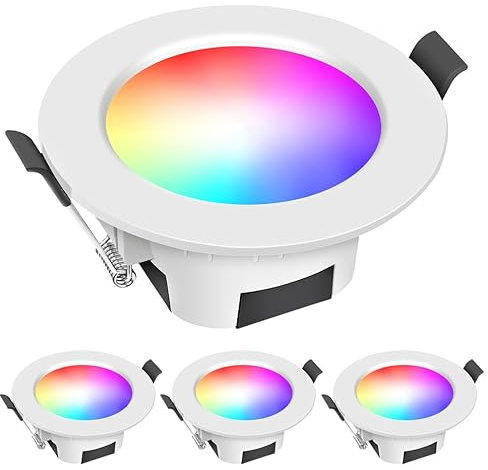 INDARUN 5W Spot Led Encastrable RGBW Plafonnier Lampe 350 lm avec contrôle par application, Bluetooth éclairage plafond encastré 2700K-6500K pour exposition, salon, cuisine, ktv, bars (4 Pieces)