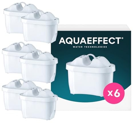 AQUAEFFECT MAX+ Wasserfilter Kartusche 6 Stück - Kompatibel mit BRITA Filterkartuschen Oval Kanne
