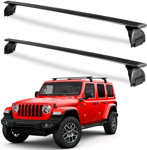Tuyoung Barres de toit transversales robustes pour Jeep Wrangler JK JL Gladiator JT 2007-2024 avec serrure en métal antivol, barres transversales en aluminium 2 et 4 portes, porte-bagages pour kayak