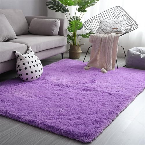 Guetto Teppich Wohnzimmer Shaggy Hochflor Schwarz Langflor Kinderzimmer Modern Batik Jugendzimmer Flauschig Groß, rutschfest Teppiche, Flauschiger Weicher Schlafzimmer Teppich,Lila,200x400cm