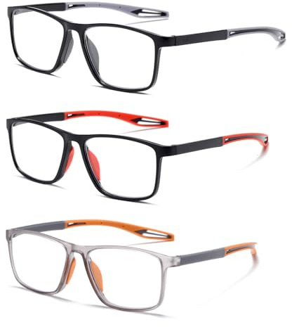 Viseng 3 Paia 0cchiali da lettura Sportivo Montatura Grande Quadrata Occhiali per Uomo e Donna Lettore Anti Luce Blu 2.0