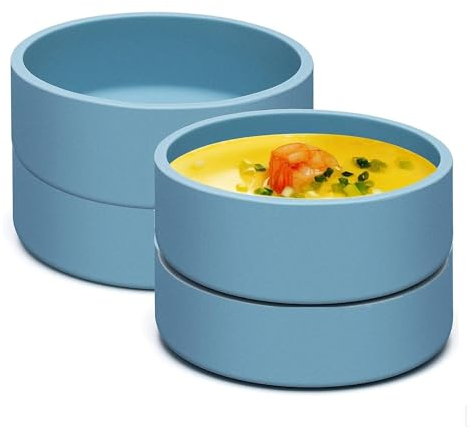 Rheross Sartén de silicona para huevos, freidora de aire, molde individual para microondas, color azul, 4 unidades